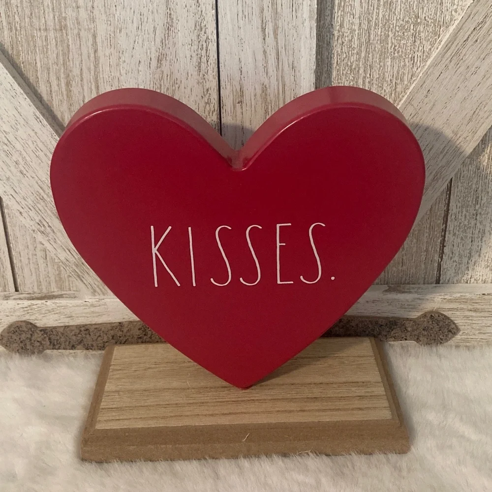 Rae Dunn Red Heart Shaped Decor with 'Kisses' Text